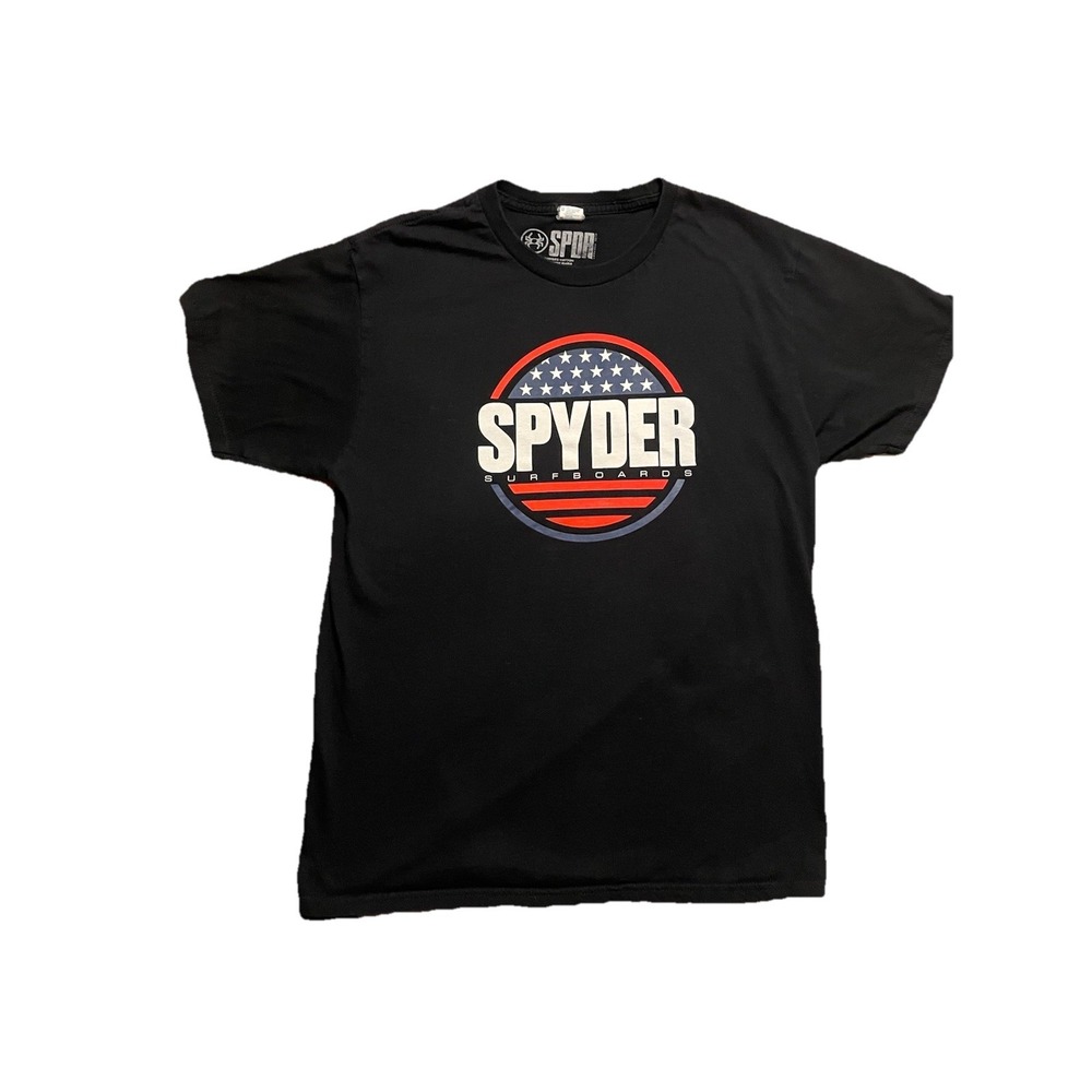 Spyder Surfboards American Logo CA T-Shirt Large Men's Black 2010s USA Stripes